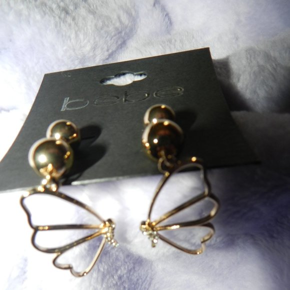 Bebe Butterfly Dangling Rhinstones Charm Post Earrings  NEW - Picture 2 of 6